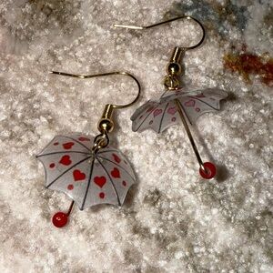 Handcrafted Rainy Day Heart Umbrella Earrings